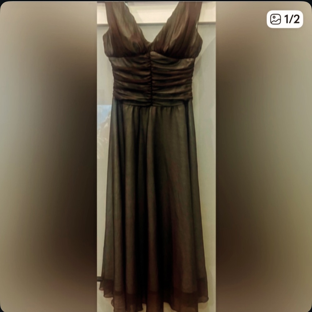 Connected Apparel Brown Mesh (Light Blue Lining) Overlay Evening Dress Size 6